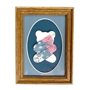 Vintage Quilted Bear Framed Picture with Blue Mat